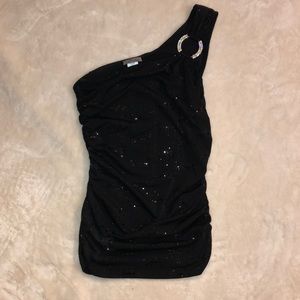 One shoulder black with sequins top from Celine